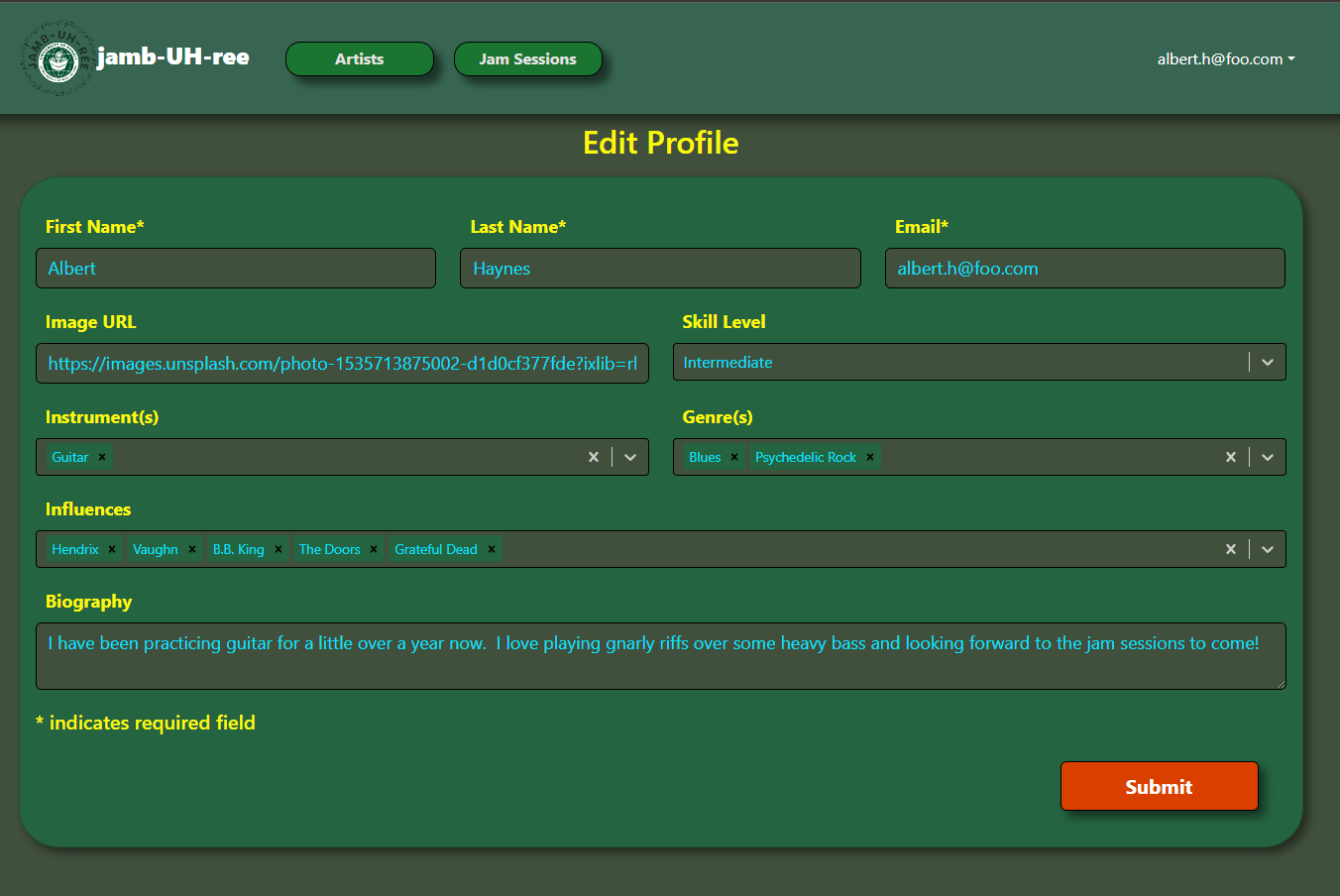 edit profile page